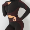 Cutie Zipper Patchwork 2 pcs Yoga Suit Thumbhole Elastic - Image 14