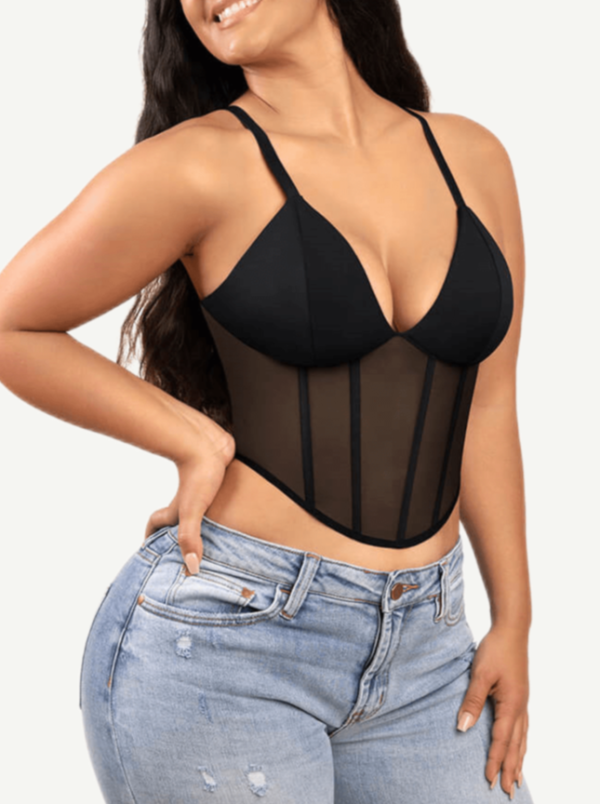 Deep V-Neck Mesh Corset Sport Tank Top