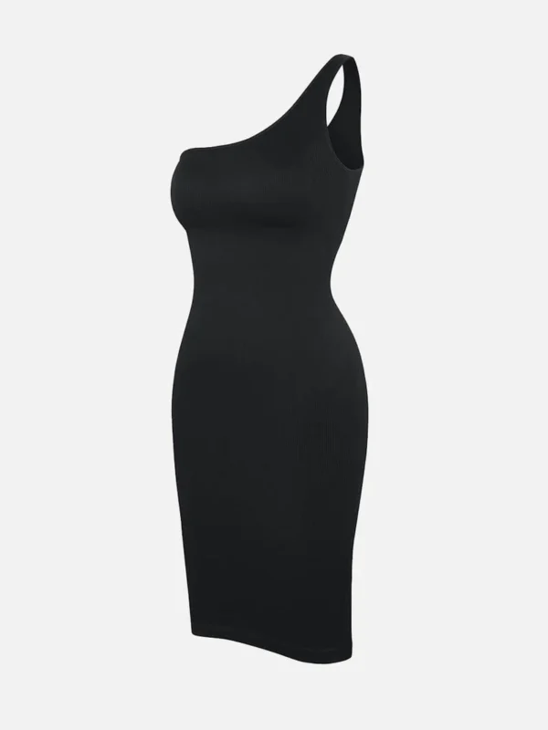 Seamless Eco-friendly One-shoulder Slanted Neck Waist Trimming Shaper Dress - Image 13