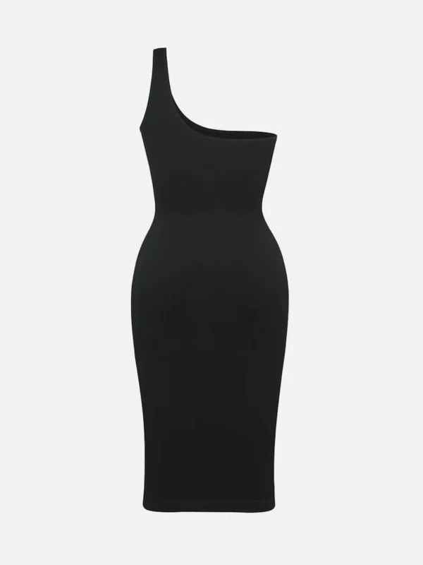 Seamless Eco-friendly One-shoulder Slanted Neck Waist Trimming Shaper Dress - Image 14