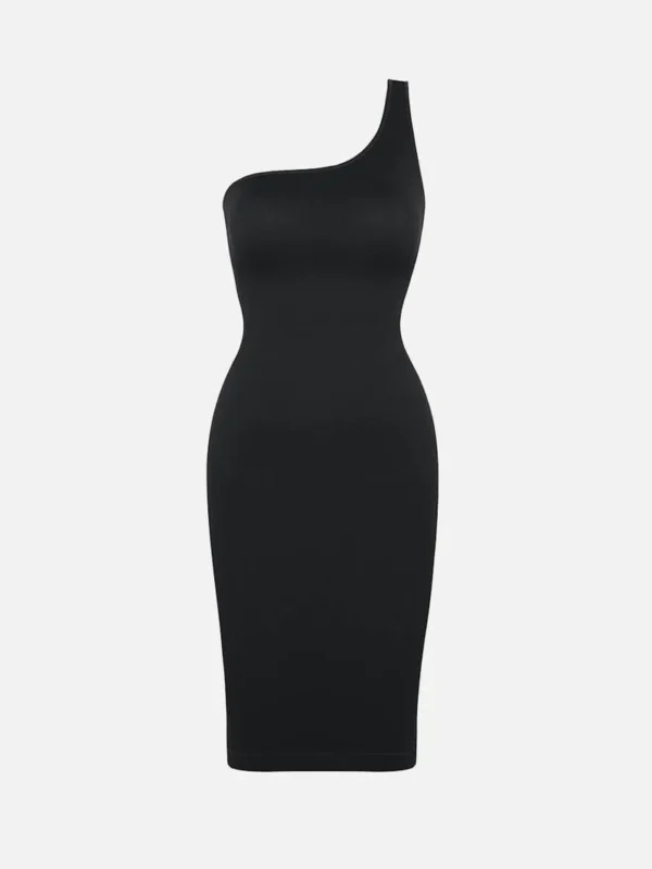 Seamless Eco-friendly One-shoulder Slanted Neck Waist Trimming Shaper Dress - Image 12