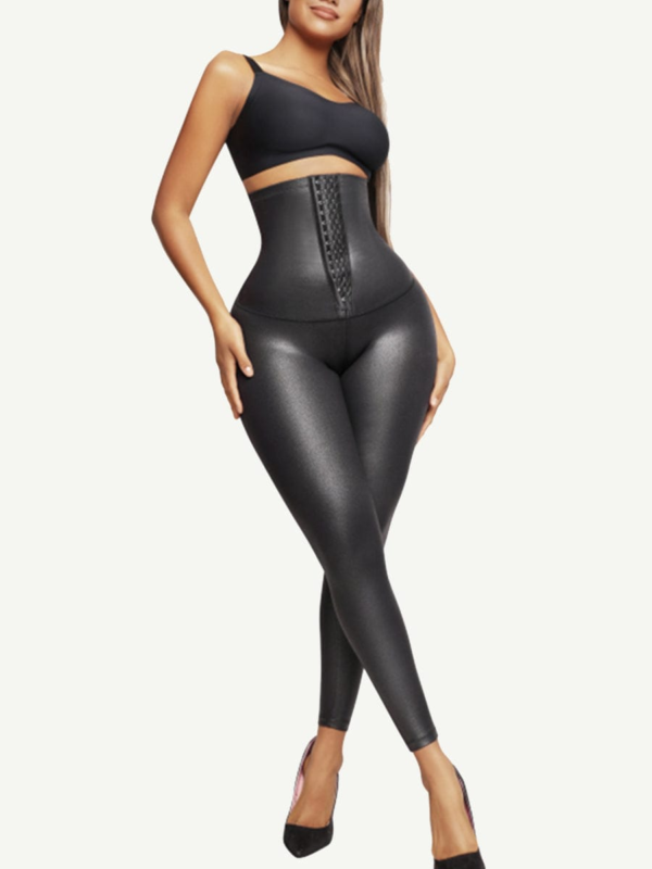 High Waist Active Stretch Pants Faux Leather Leggings