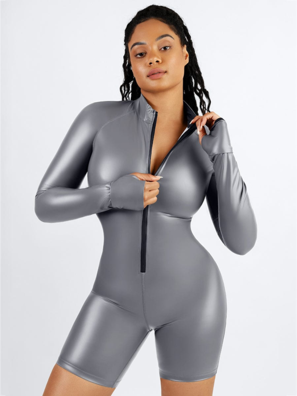 One-Piece Long-Sleeved Sports Silver Film Sauna Suit - Image 5