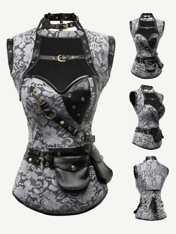 Wear outside Corset with Steel Sticks Brocade Pattern