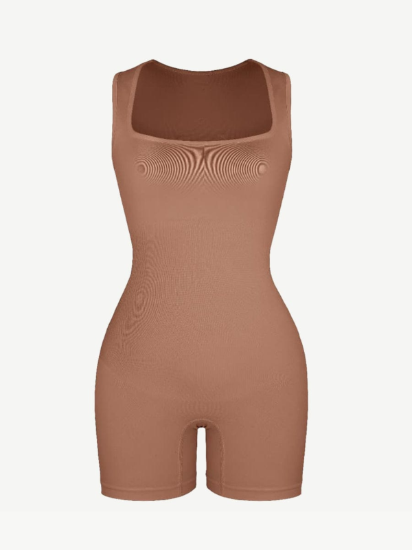 Eco-friendly Seamless Square Neck Waist and Belly Shaping Jumpsuit - Image 19