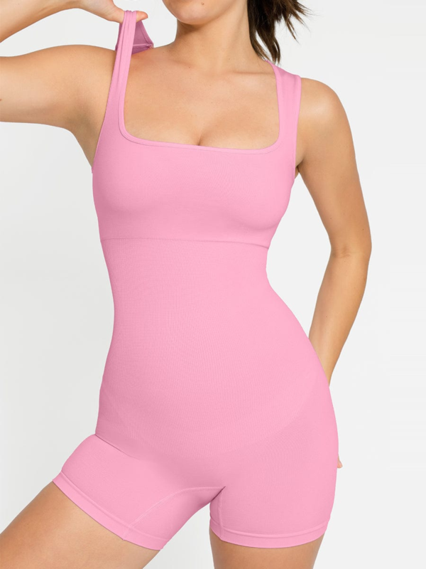 Eco-friendly Seamless Square Neck Waist and Belly Shaping Jumpsuit - Image 3