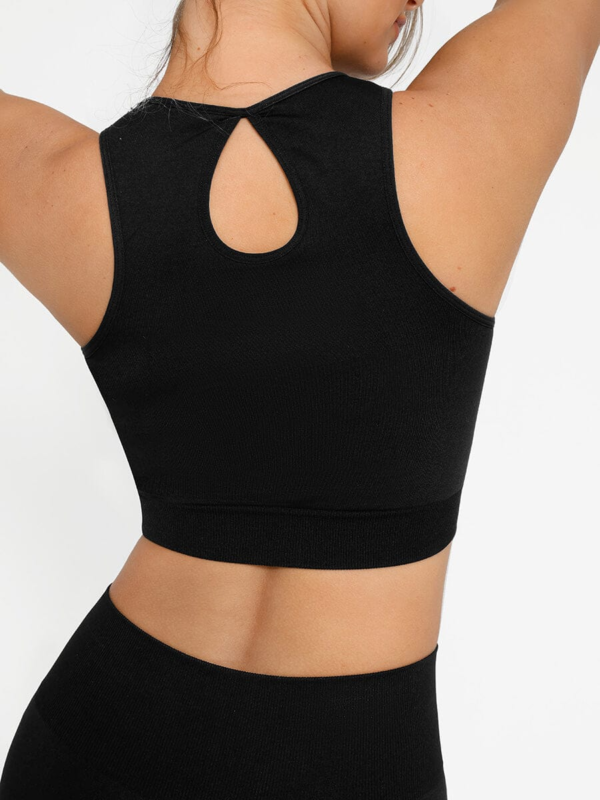 Seamless Crew Neck Tracksuit with Flared Leggings and Removable Breast Cups - Image 3