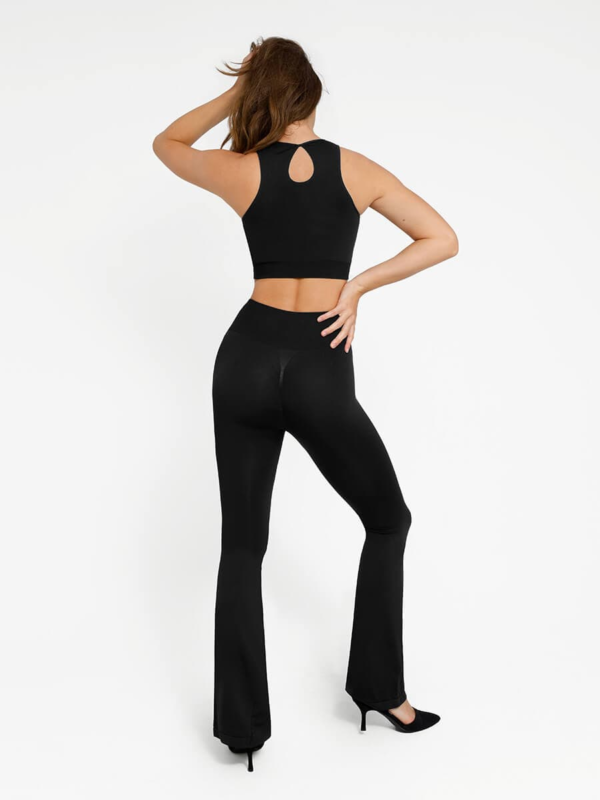 Seamless Crew Neck Tracksuit with Flared Leggings and Removable Breast Cups - Image 7