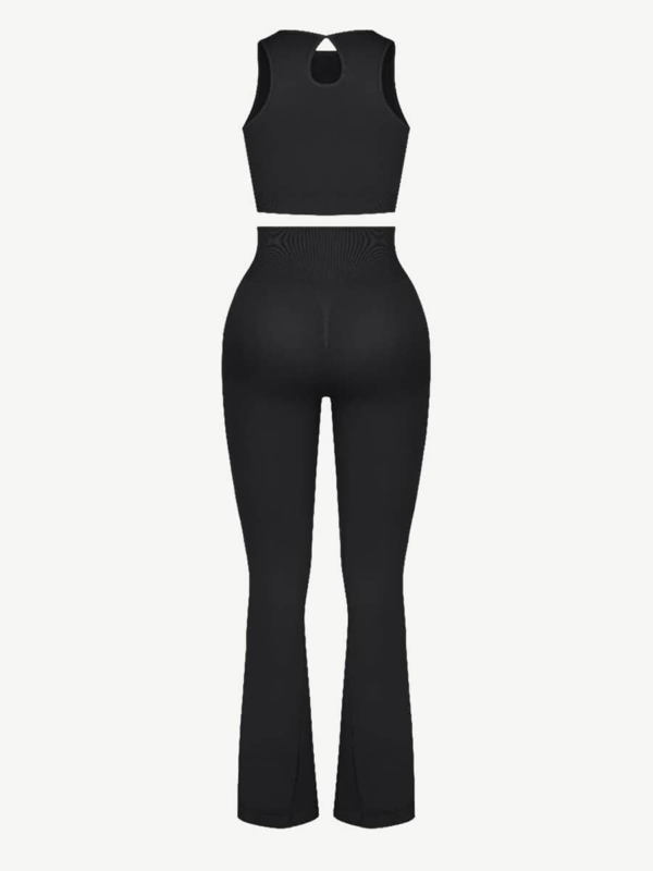 Seamless Crew Neck Tracksuit with Flared Leggings and Removable Breast Cups - Image 5