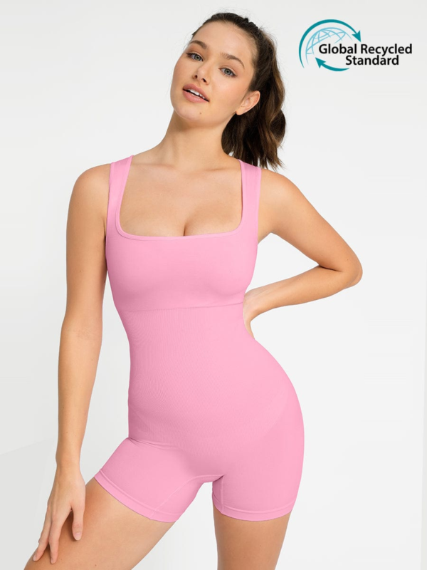 Eco-friendly Seamless Square Neck Waist and Belly Shaping Jumpsuit