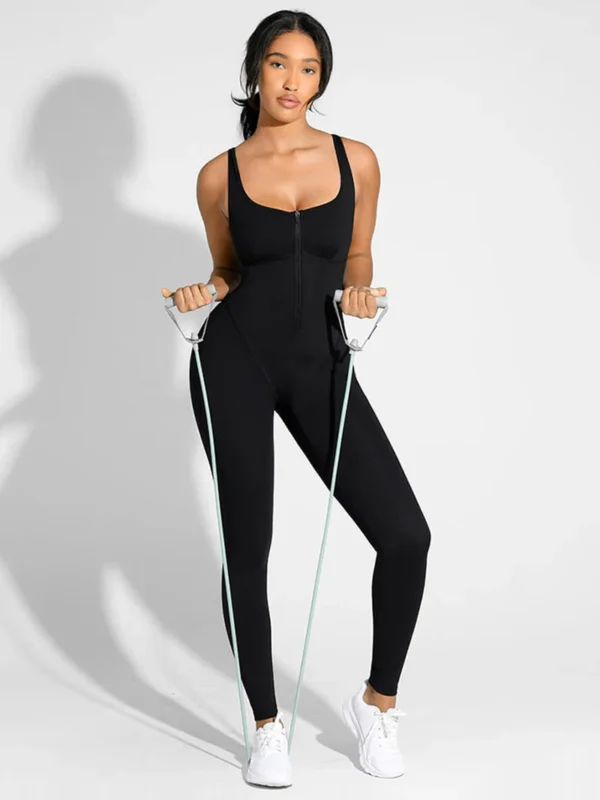 Fashion Zipper Front Slit Sports Sauna Jumpsuit - Image 2