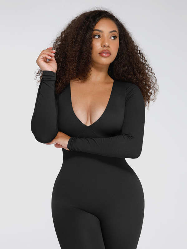 Seamless Deep V Tummy Control Waist Cinching Catsuit - Image 16