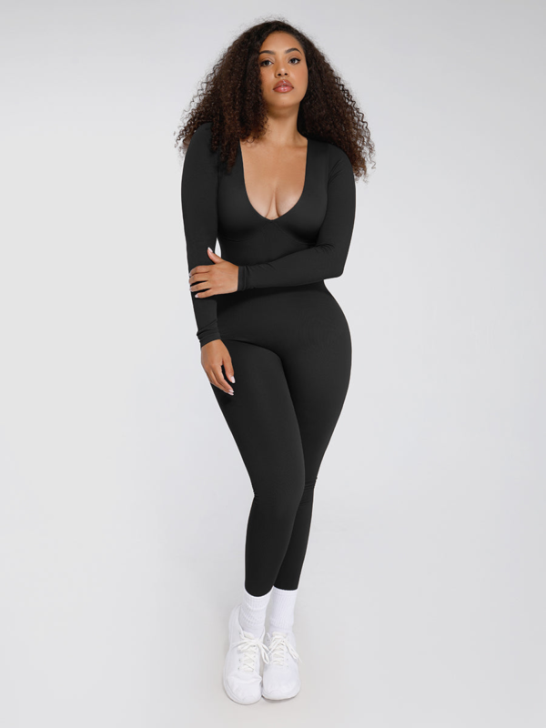 Seamless Deep V Tummy Control Waist Cinching Catsuit - Image 15