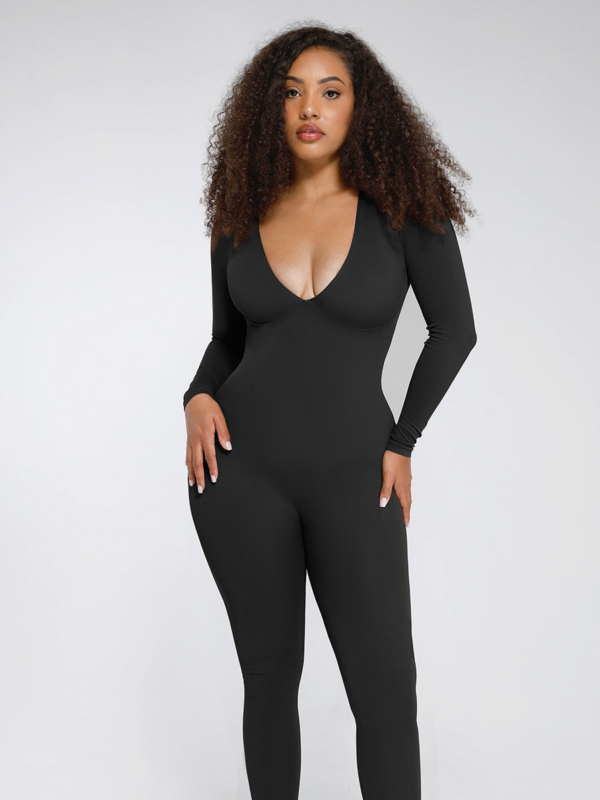 Seamless Deep V Tummy Control Waist Cinching Catsuit - Image 12