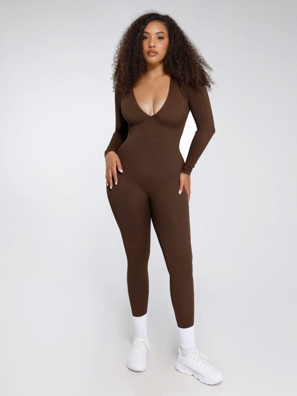 Seamless Deep V Tummy Control Waist Cinching Catsuit - Image 11