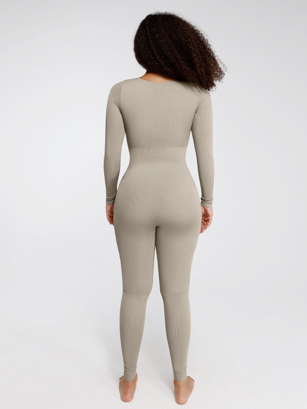 Seamless Deep V Tummy Control Waist Cinching Catsuit - Image 10