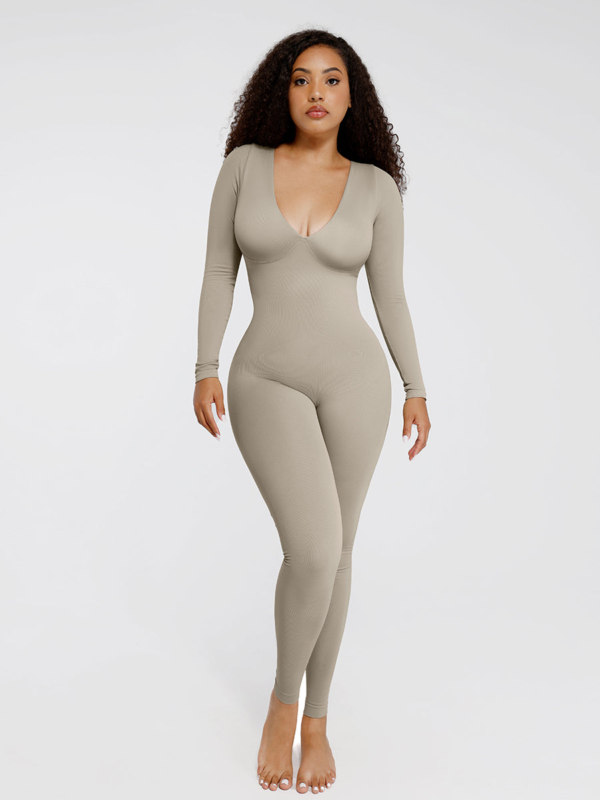 Seamless Deep V Tummy Control Waist Cinching Catsuit - Image 9