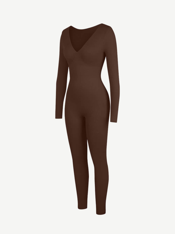 Seamless Deep V Tummy Control Waist Cinching Catsuit - Image 3