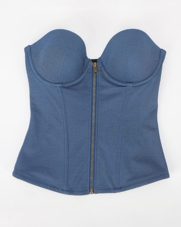 Imitation Denim Cup Design 4 Steel Bones Tummy Control Waist Trainer with back with drawstring - Image 6