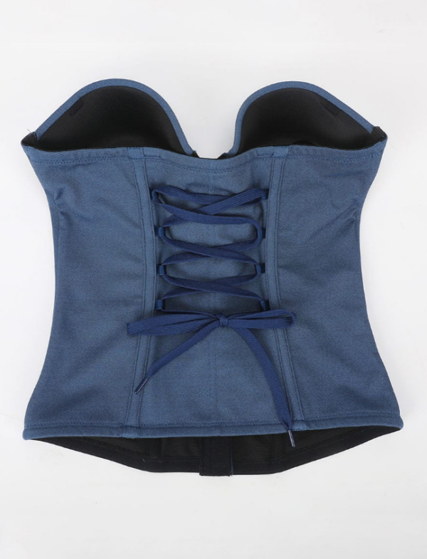 Imitation Denim Cup Design 4 Steel Bones Tummy Control Waist Trainer with back with drawstring - Image 7