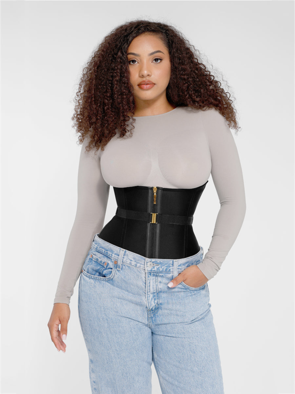 U-Shaped 10 Steel Bones Latex Waist Trainer with Fan Lacing and Front Buckle Adjustment - Image 8