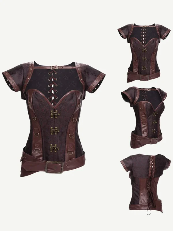 Gothic Ladies Corset Retro Brocade Abdominal Control With Steel Bone Waist Trimmer Top