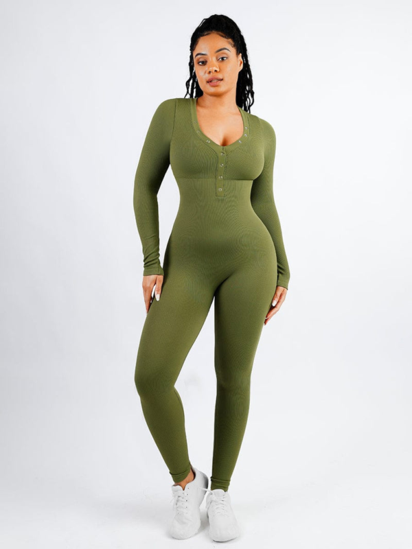 Deep V-neck High Stretchy Seamless Tummy Control Jumpsuit