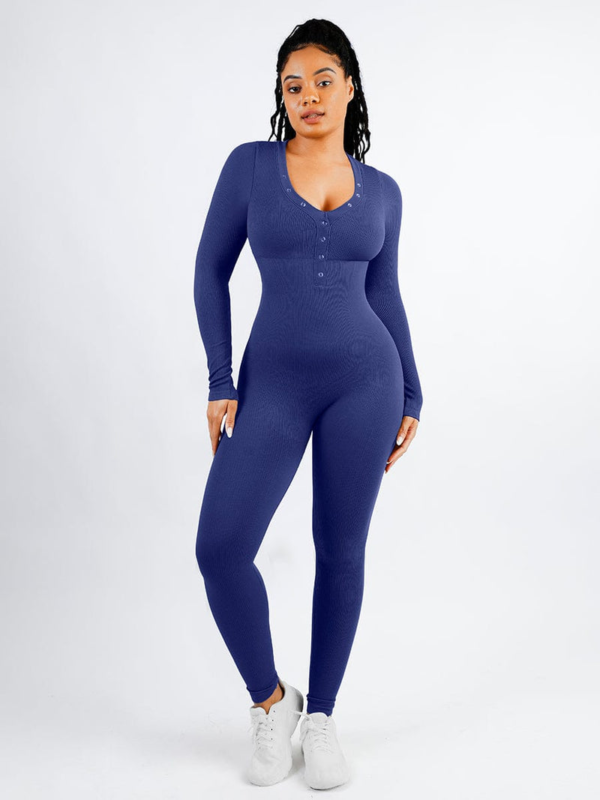 Deep V-neck High Stretchy Seamless Tummy Control Jumpsuit - Image 4