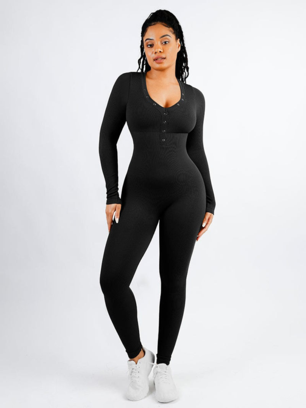 Deep V-neck High Stretchy Seamless Tummy Control Jumpsuit - Image 8