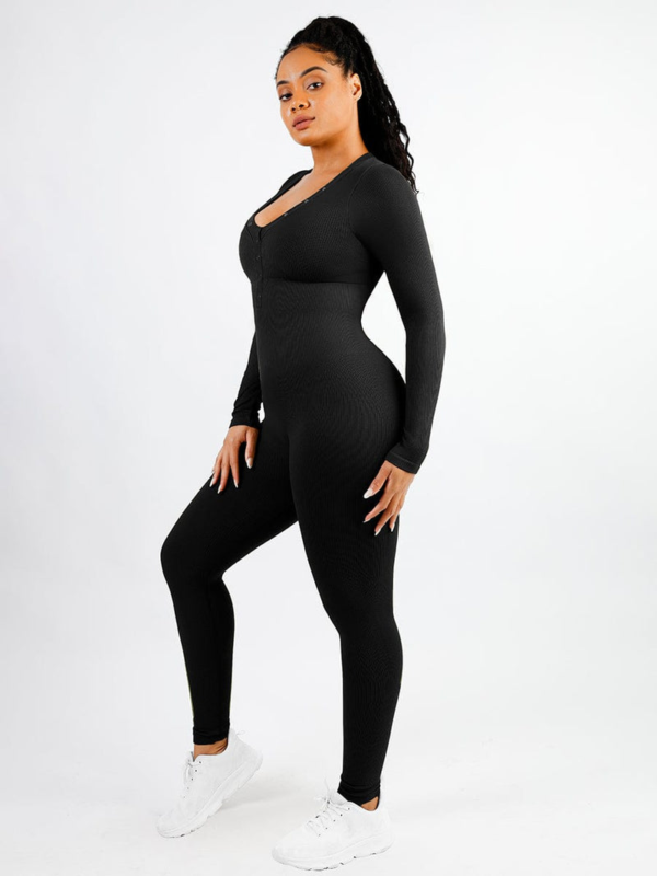 Deep V-neck High Stretchy Seamless Tummy Control Jumpsuit - Image 9