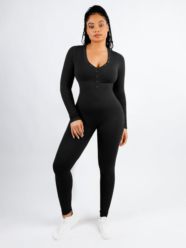 Deep V-neck High Stretchy Seamless Tummy Control Jumpsuit - Image 10