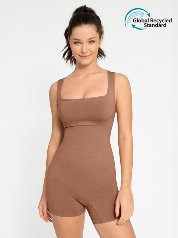 Eco-friendly Seamless Square Neck Waist and Belly Shaping Jumpsuit - Image 16