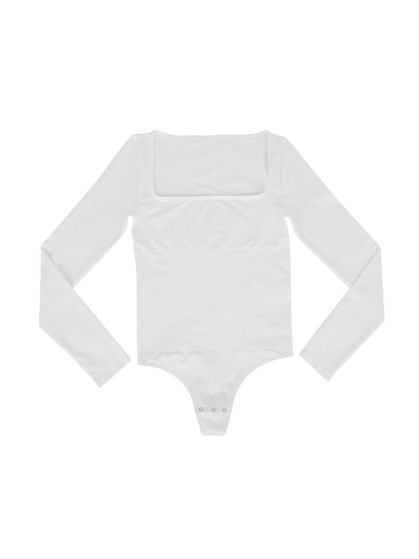 Seamless Eco-friendly Square Neck Long Sleeve 360° Waist Control Thong Bodysuit - Image 20