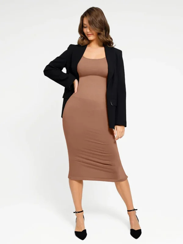 Seamless Eco-Friendly Back Slit Outer Shaping Dress With Removable Cups - Image 21