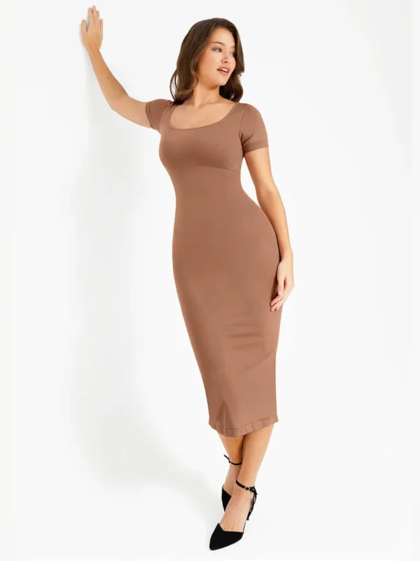 Seamless Eco-Friendly Back Slit Outer Shaping Dress With Removable Cups - Image 20