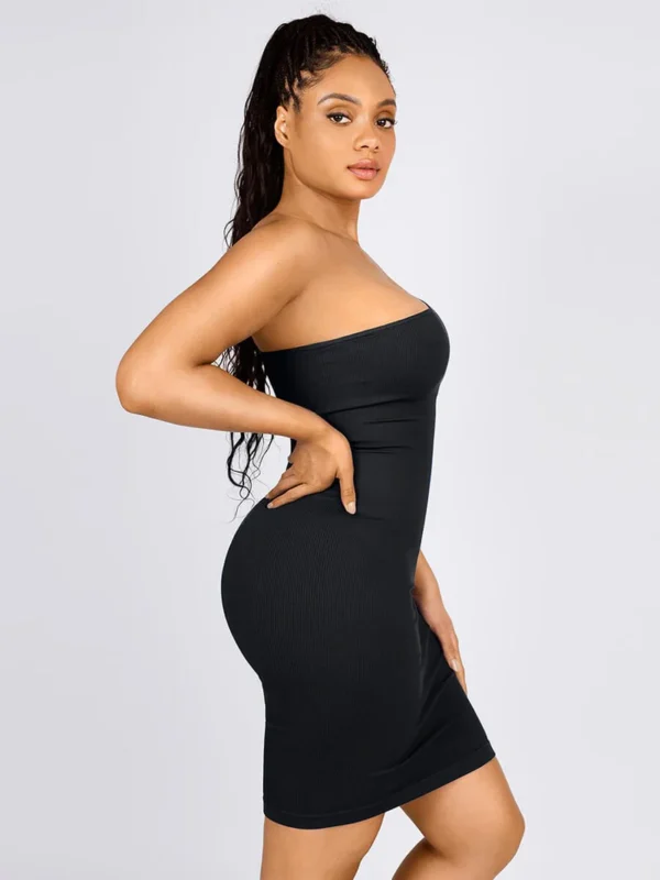 Seamless Eco-friendly One-shoulder Slanted Neck Waist Trimming Shaper Dress - Image 16