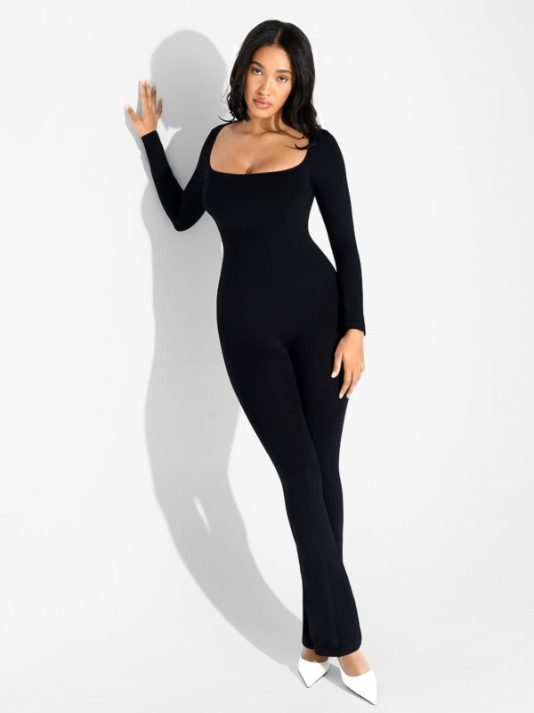 Seamless Inverted T-shoulder One-piece Flared Jumpsuit - Image 5