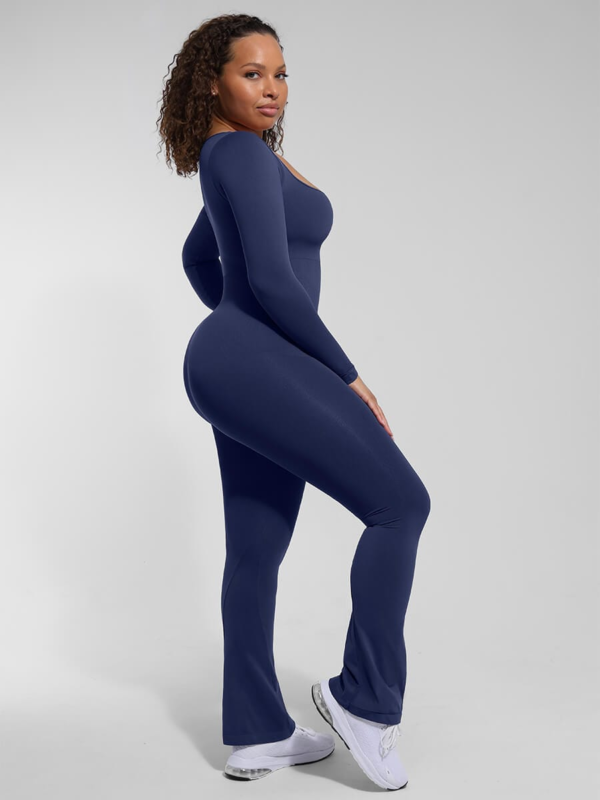 Seamless Inverted T-shoulder One-piece Flared Jumpsuit - Image 7