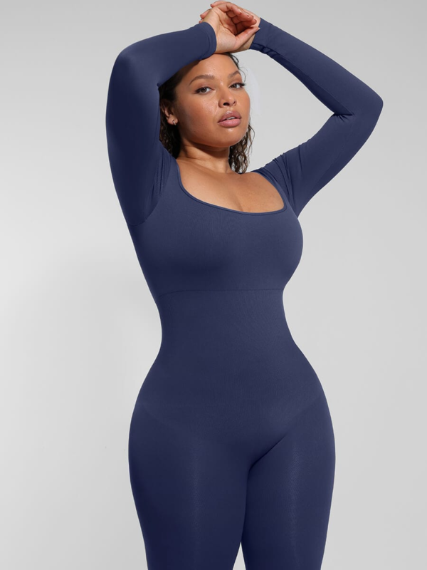 Seamless Inverted T-shoulder One-piece Flared Jumpsuit - Image 8