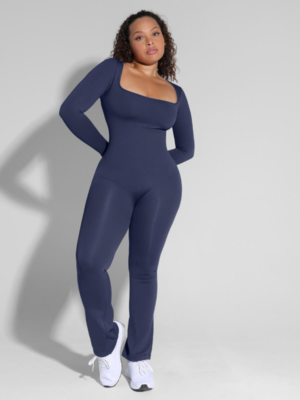 Seamless Inverted T-shoulder One-piece Flared Jumpsuit - Image 6