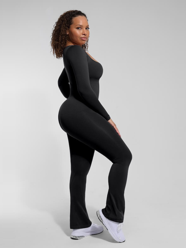 Seamless Inverted T-shoulder One-piece Flared Jumpsuit - Image 4