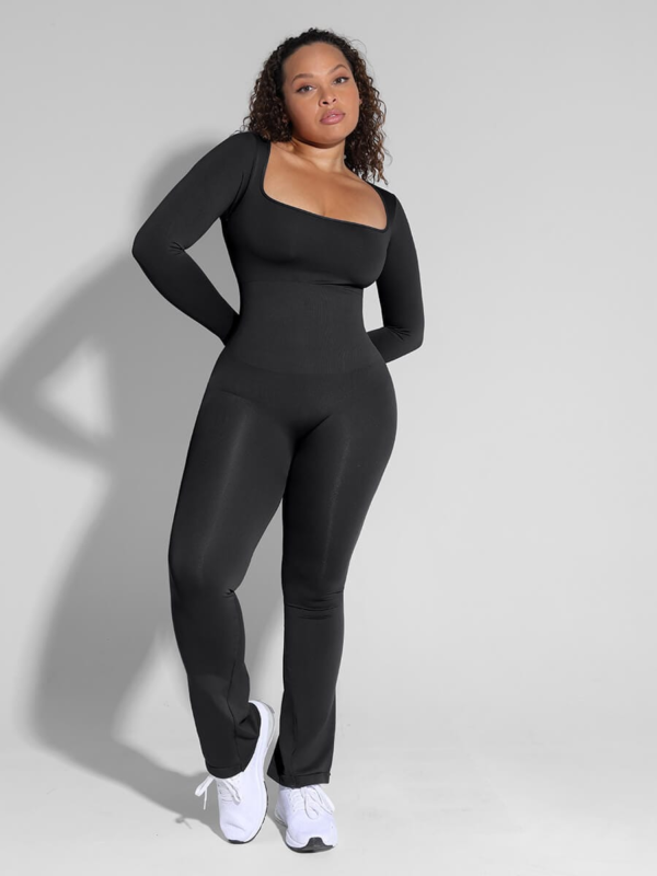 Seamless Inverted T-shoulder One-piece Flared Jumpsuit - Image 3