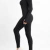 Seamless Thumb Hole Square Neck Long Sleeve Jumpsuit - Image 3