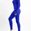 Seamless Thumb Hole Square Neck Long Sleeve Jumpsuit - Image 4