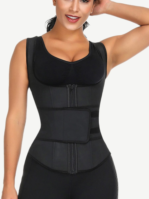 Fashionable Black 9 Steel Bones Latex Vest Shaper Plus Size Instant Slimmer