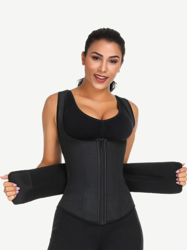 Fashionable Black 9 Steel Bones Latex Vest Shaper Plus Size Instant Slimmer - Image 2