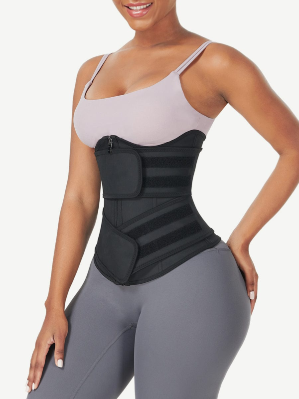 Black Under Bust Latex Waist Trainer Double Belt Waist Control - Image 7