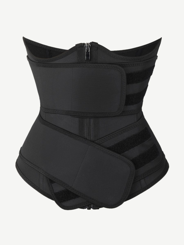 Black Under Bust Latex Waist Trainer Double Belt Waist Control - Image 10