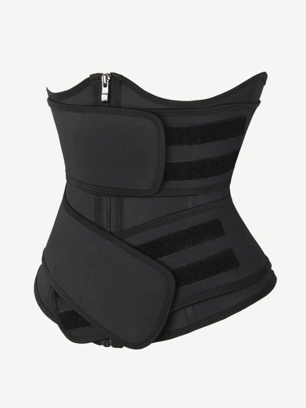 Black Under Bust Latex Waist Trainer Double Belt Waist Control - Image 9