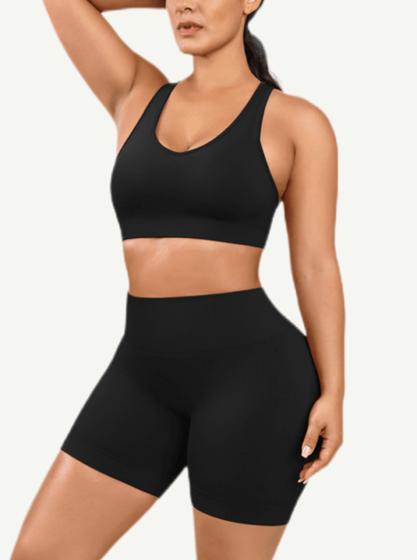 Eco-friendly Sexy V Neck Seamless Sportswear Biker Shorts Set